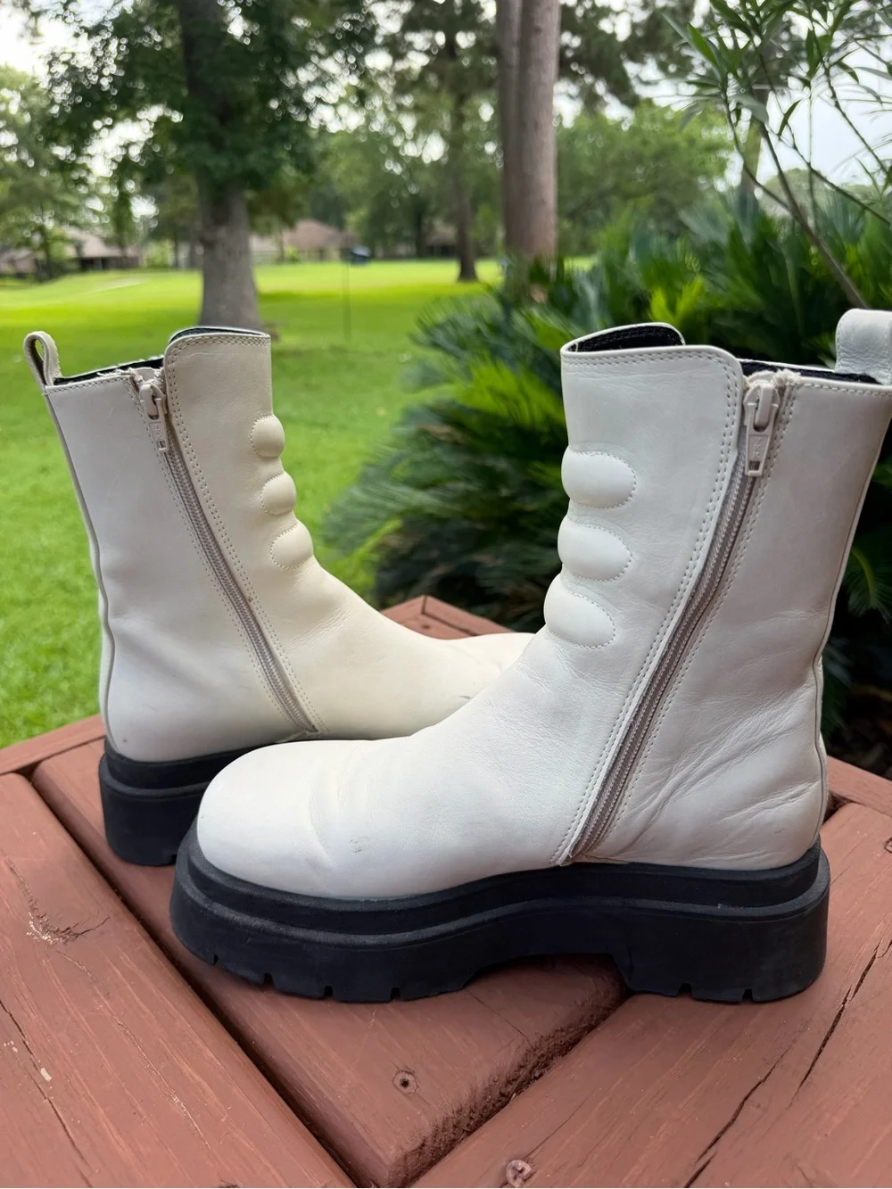 Miista Anouk Off-White Leather Platform Lug Sole Ankle Boots 7.5 $395